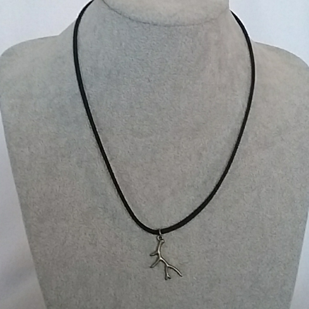 Mens bronze antler charm black suede  necklace